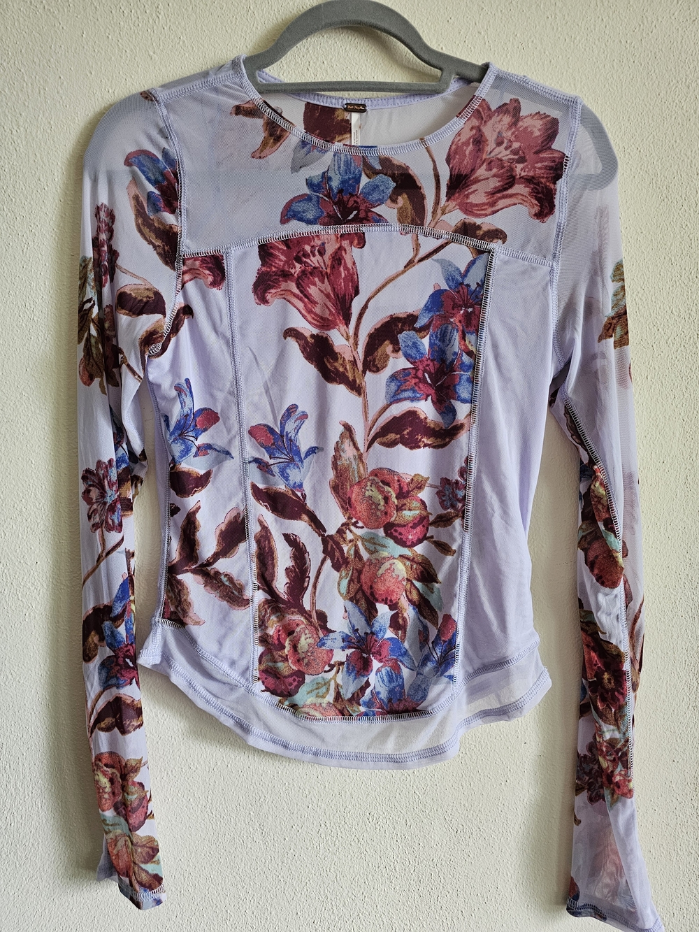 Free People Floral Long Sleeve Mesh Tee NWT!